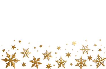 Golden snowflakes on transparent background