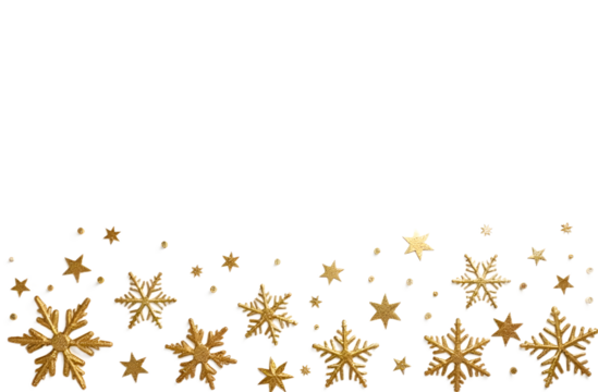 Golden snowflakes on transparent background