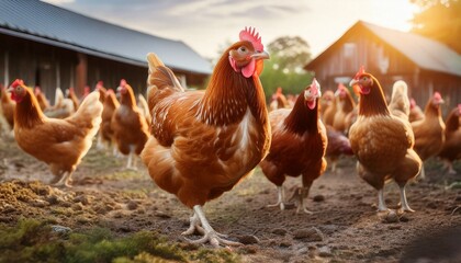 A group of chickens roaming in a farmyard, emphasizing the natural reservoir of Campylobacter