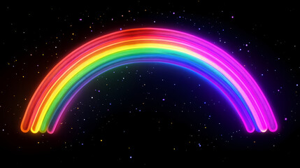 Obraz premium Rainbow neon light, glowing rainbow arch in black background generative ai. Illuminated Rainbow Arch. Illustration