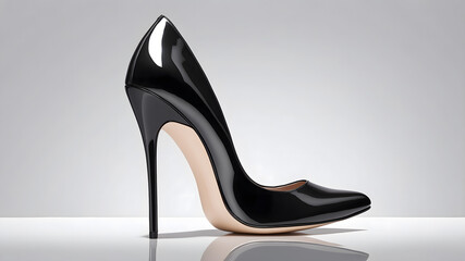A black high heel on white surface