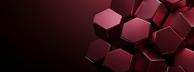 Red and black hexagonal pattern, dark background, abstract, metallic texture