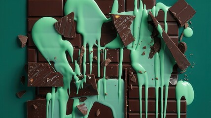 Chocolate bar with green frosting dripping from it
