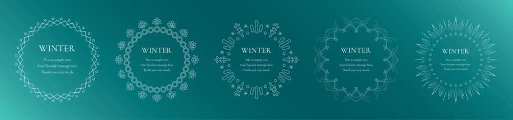 雪の結晶と光をモチーフにした冬の飾り枠。高級感のある囲みのデザイン