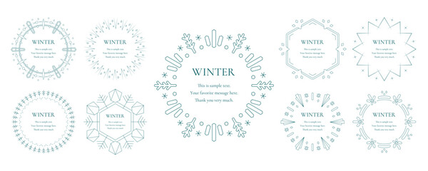 雪の結晶と光をモチーフにした冬の飾り枠。高級感のある囲みのデザイン