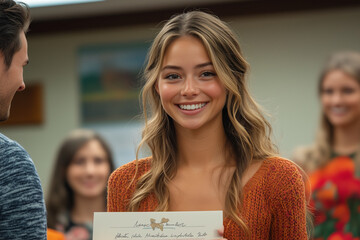 A team member receiving an appreciation certificate from the manager in a bright and cheerful ceremony