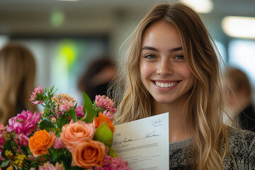 A team member receiving an appreciation certificate from the manager in a bright and cheerful ceremony