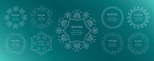 雪の結晶と光をモチーフにした冬の飾り枠。高級感のある囲みのデザイン