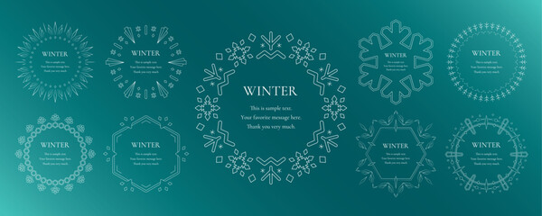 雪の結晶と光をモチーフにした冬の飾り枠。高級感のある囲みのデザイン