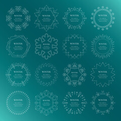 雪の結晶と光をモチーフにした冬の飾り枠。高級感のある囲みのデザイン