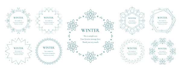 雪の結晶と光をモチーフにした冬の飾り枠。高級感のある囲みのデザイン