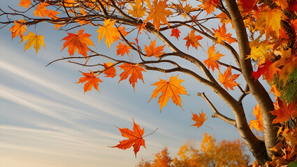 maple tree branch in autumn on corner borde, maple tree, autumn, leaf, dry leaf, tree branch
