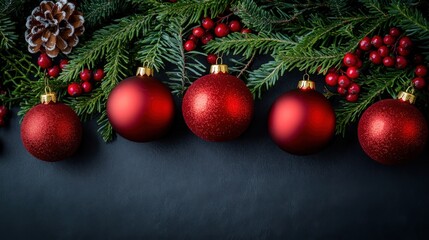 Elegant Christmas Ornaments Nestled in Evergreen Foliage