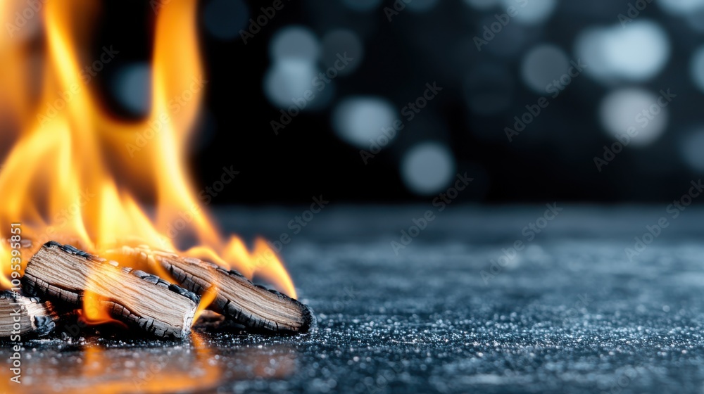 Aufkleber artistic capture of vibrant orange flames rising from wooden logs with a subtle blurred bokeh effect