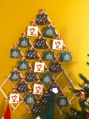 christmas tree with gifts, new year postcard