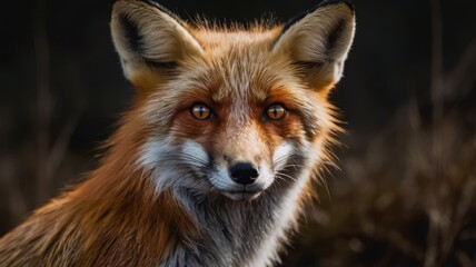 Fototapeta premium Red fox with brown fur and black ears