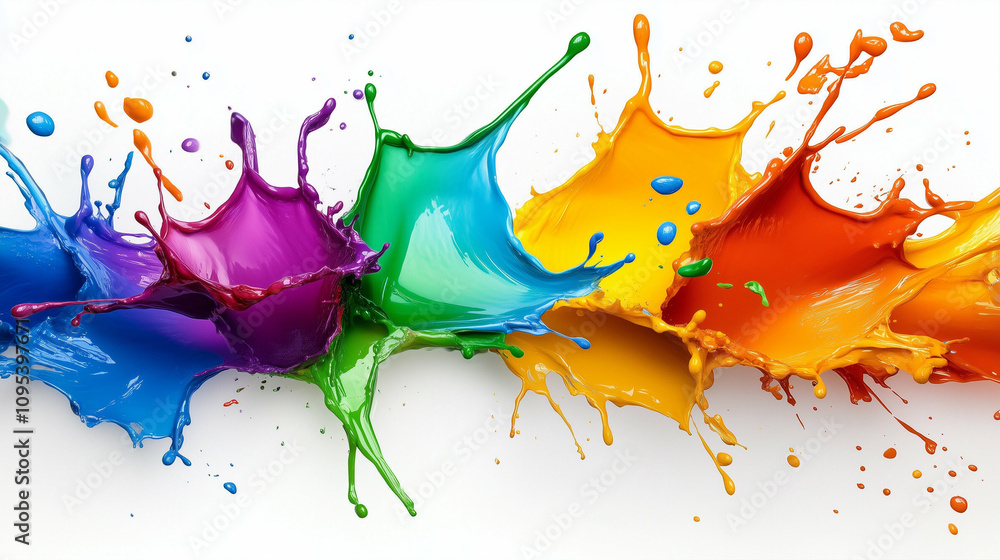 Poster Paint splash with colorful paint droplets in vibrant abstract design showcasing dynamic motion and texture