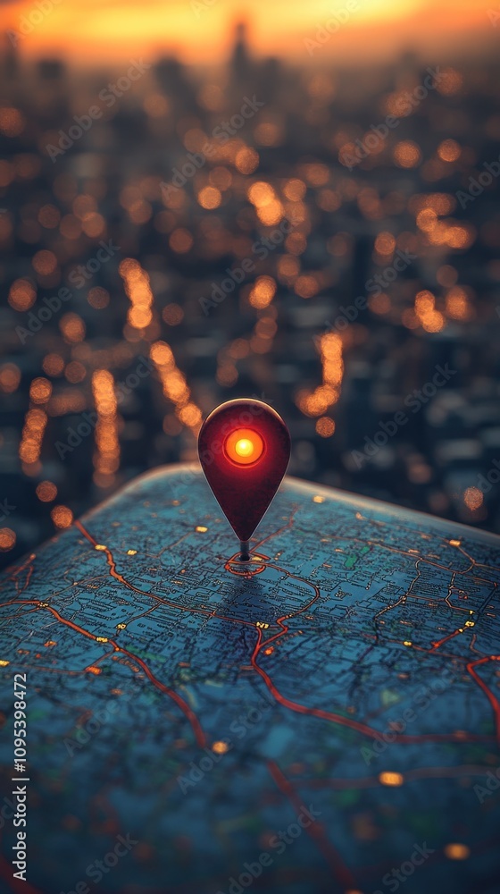 Aufkleber a close-up of a map with a glowing location pin, symbolizing navigation and exploration.