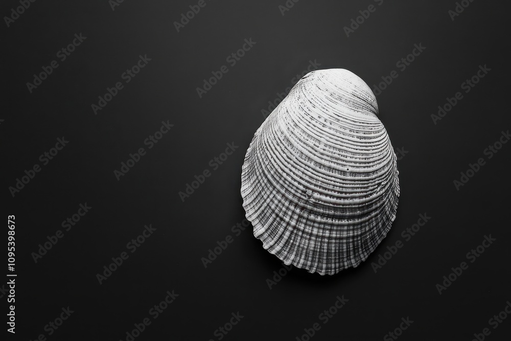 Aufkleber unique shell with intricate patterns displayed against a dark background in minimalist style