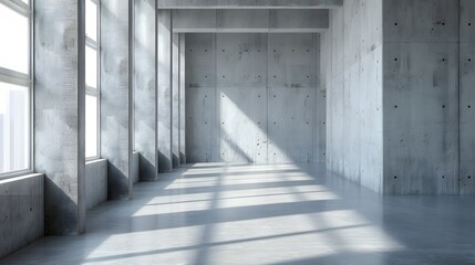 Fototapeta premium Empty concrete room with windows and shadows.