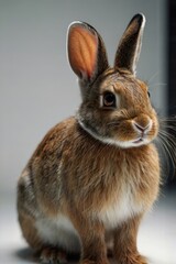 Fototapeta premium Brown rabbit with white ears and a black nose