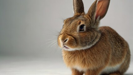Obraz premium Brown rabbit with a white nose and blue eyes