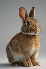 Fototapeta premium Brown and white rabbit is sitting on a white background
