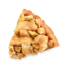 Slice of homemade apple pie isolated on white, top view
