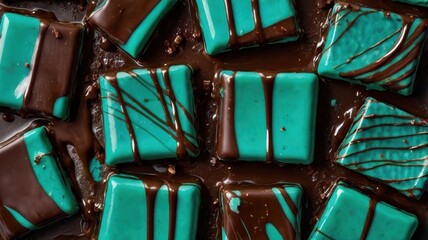 Tray of chocolate covered treats with green and brown stripes