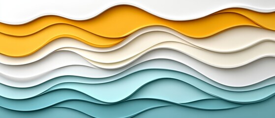 Fototapeta premium Abstract Wavy Layers Teal White Yellow Background