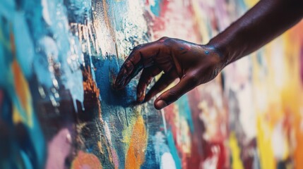 The hands of an artist creating murals to raise awareness about social justice issues, illustrating art as a tool for activism, photography style