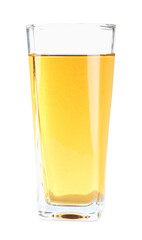 Tasty fresh apple juice in glass isolated on white