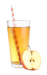 Tasty apple juice in glass and fresh fruit isolated on white
