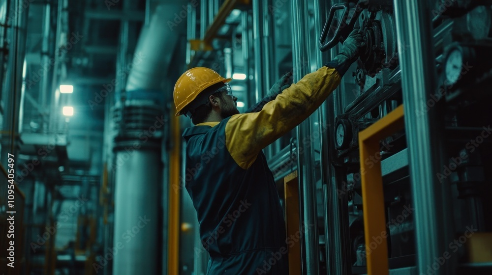 Aufkleber Industrial Worker Operating Machinery in a Factory