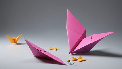 A bright red butterfly bursts from a paper airplane, symbolizing transformation and freedom