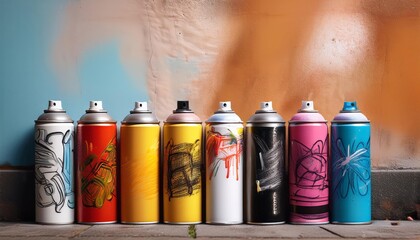 paint spray cans against a wall