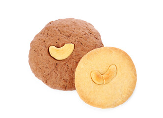 Different tasty cashew cookies isolated on white, top view