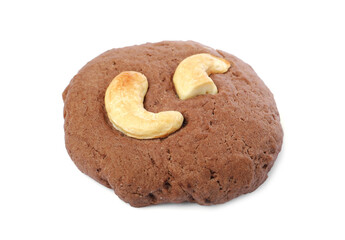 One tasty chocolate cookie with cashew isolated on white
