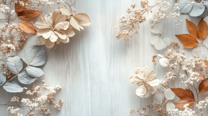 Dried Flower Arrangement on Wooden Background: Autumnal Still Life Photography