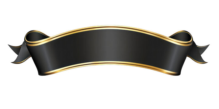 Elegant black ribbon banner with gold trim, ideal for awards, announcements, or luxury branding.