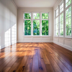 Obraz premium A cozy contemporary living room with a gray sofa wooden floors and simple minimalist design.