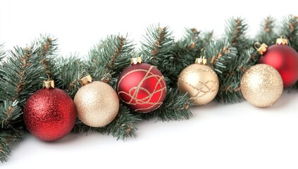 Fototapeta premium Festive Christmas garland with red and gold ornaments