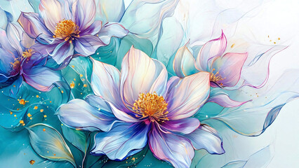 large flowers with petals of delicate shades such as blue, purple and pink.
