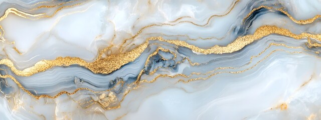 A piece of white marble with intricate patterns in shades of blue and gold