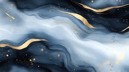 A piece of white marble with intricate patterns in shades of blue and gold