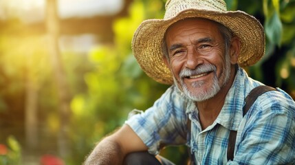 Fototapeta premium The hopeful smile of a farmer using sustainable farming practices, Symbolizing resilience in the face of climate change, photography style