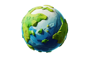 Stylized 3D model of Earth with low-poly graphic design.
