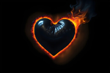 An enticing heart ablaze with radiant fervor stands alone, its sole companion the unyielding black background