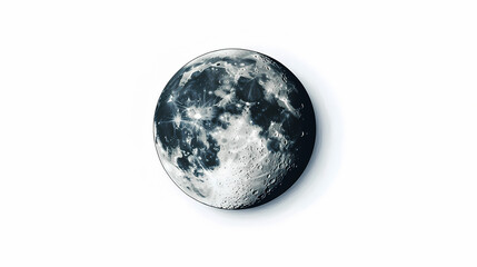 A full moon, with craters and shadows, on a white background. Lunar Eclipse Reflection. Illustration