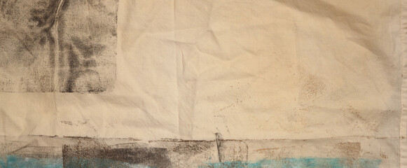 Grunge beige, brown, dirty canvas denim fabric stain grain texture background.